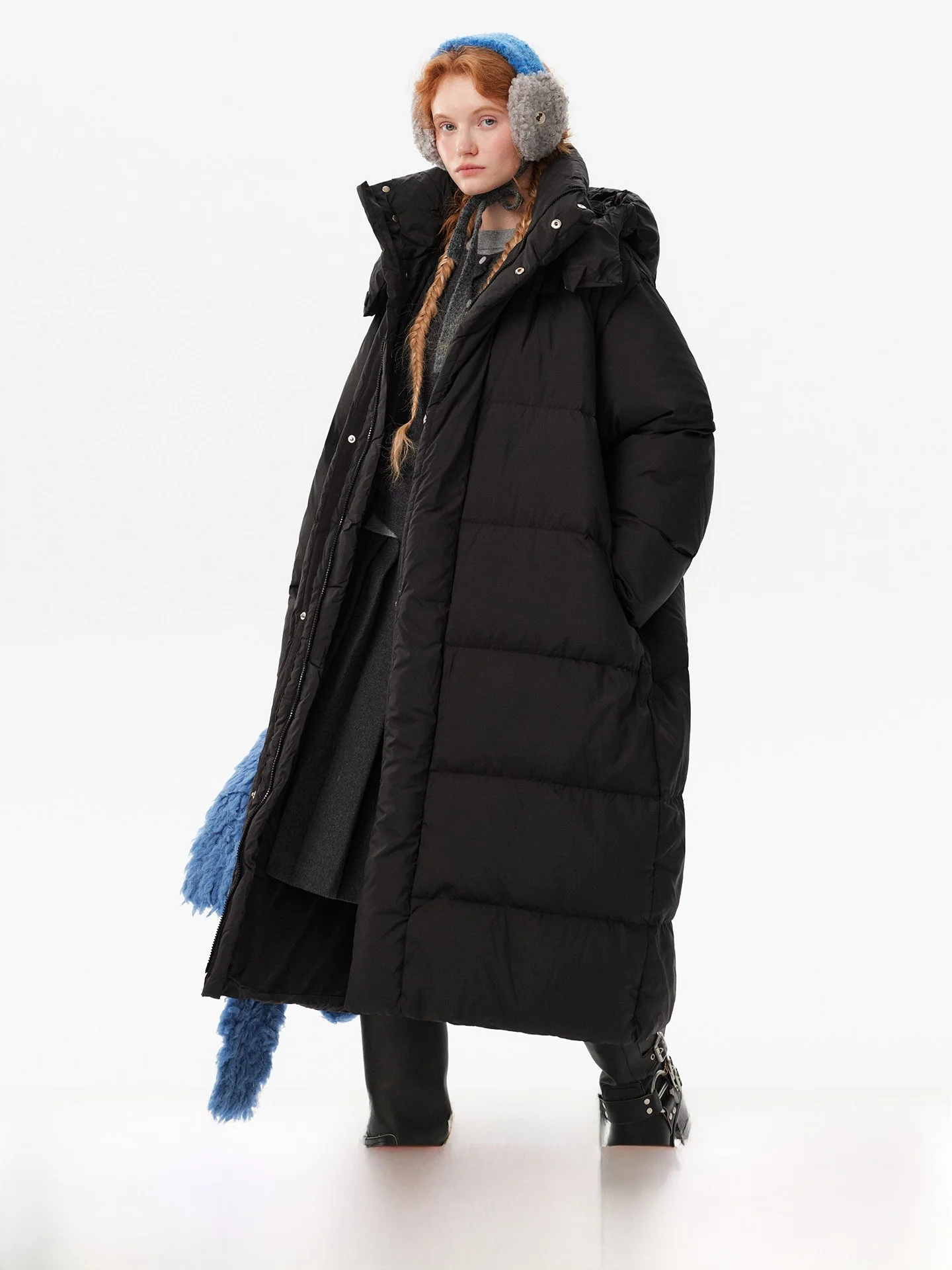 

Plus380G Women's Long Hooded Stand Collar Removable down Jaet Bla Warm Outerwear Casual Loose Fit Polyester Fiber