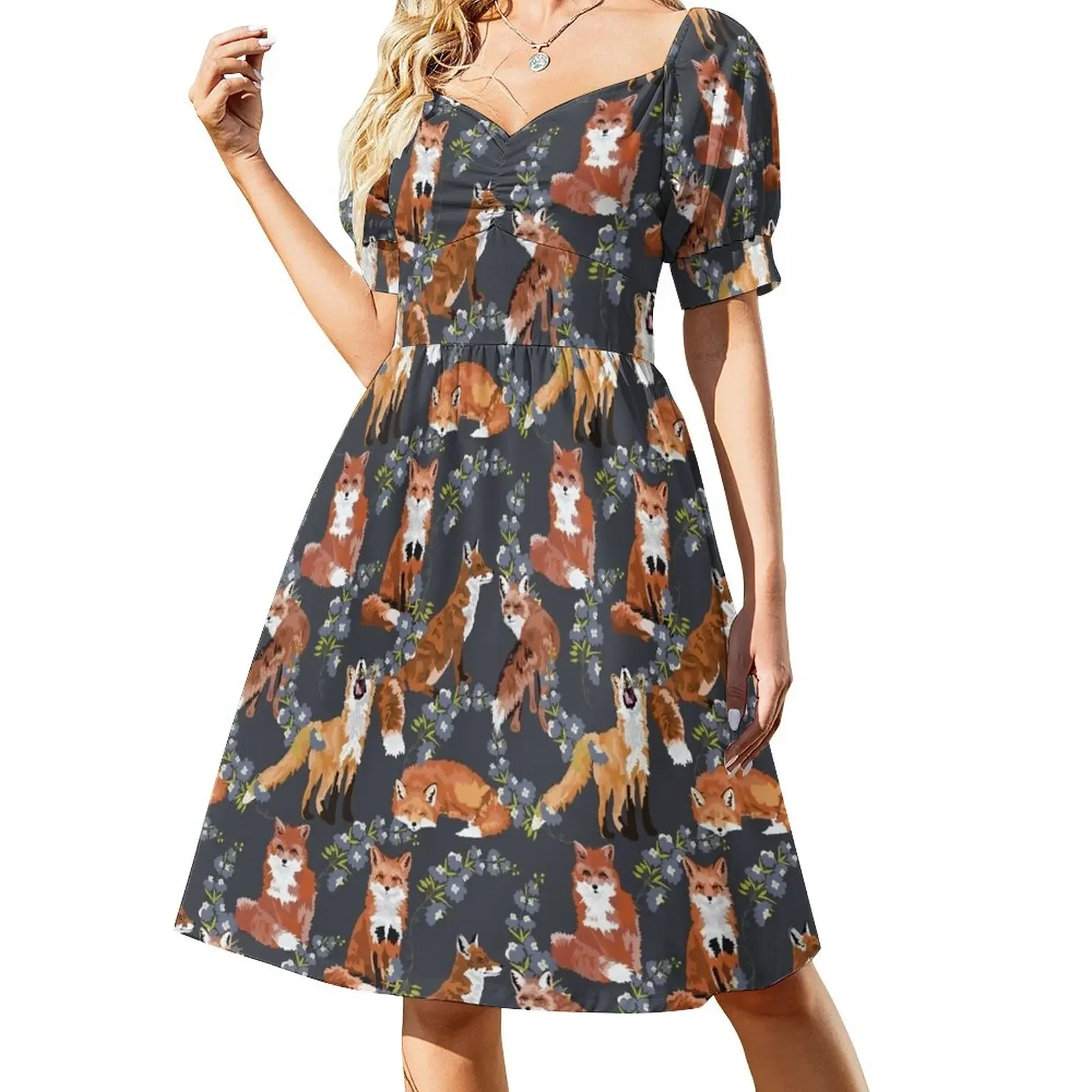 

Foxes and florals Short-Sleeved Dress Woman fashion dresses for women 2025 elegant women's dresses for wedding prom dress 2025