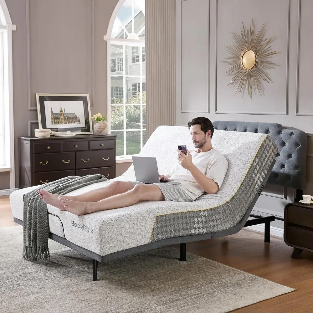 Zero Gravity Ergonomic Upholstered Adjustable Bed Base,USB Ports,Wireless Rem