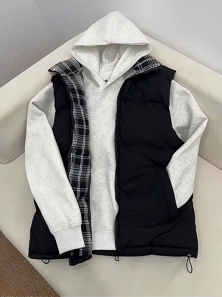 

Американский клетчатый хлопковый жилет для мужчин и женщин, осень-зима, воротник-стойка, хлопковое пальто для пары...