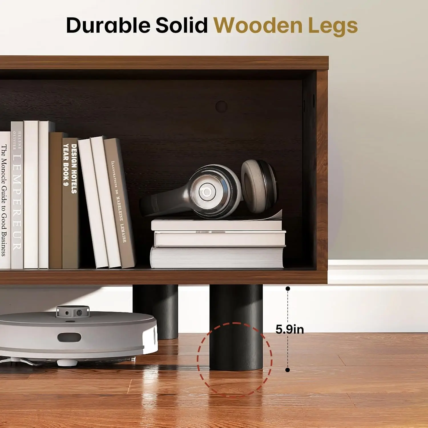 Mid-Century Modern 39.4" Coffee Table - Leaf-Shaped Wood Center Table With Storage, Retro Fluted Central Table With Sliding Door