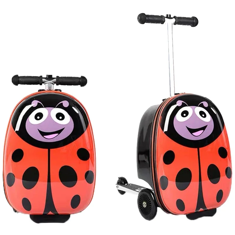 Children Suitcase Foldable Trolley Luggage Spinner Wheels Cute Cartoon Skateboard Schoolbag Kids Scooter Suitcases Gift