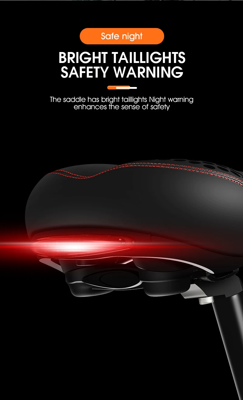 WEST BIKING Bicycle Saddle with Taillight Breathable Shock Absorption Waterproof PU Leather Bike Seat Cushion for MTB Road Bike