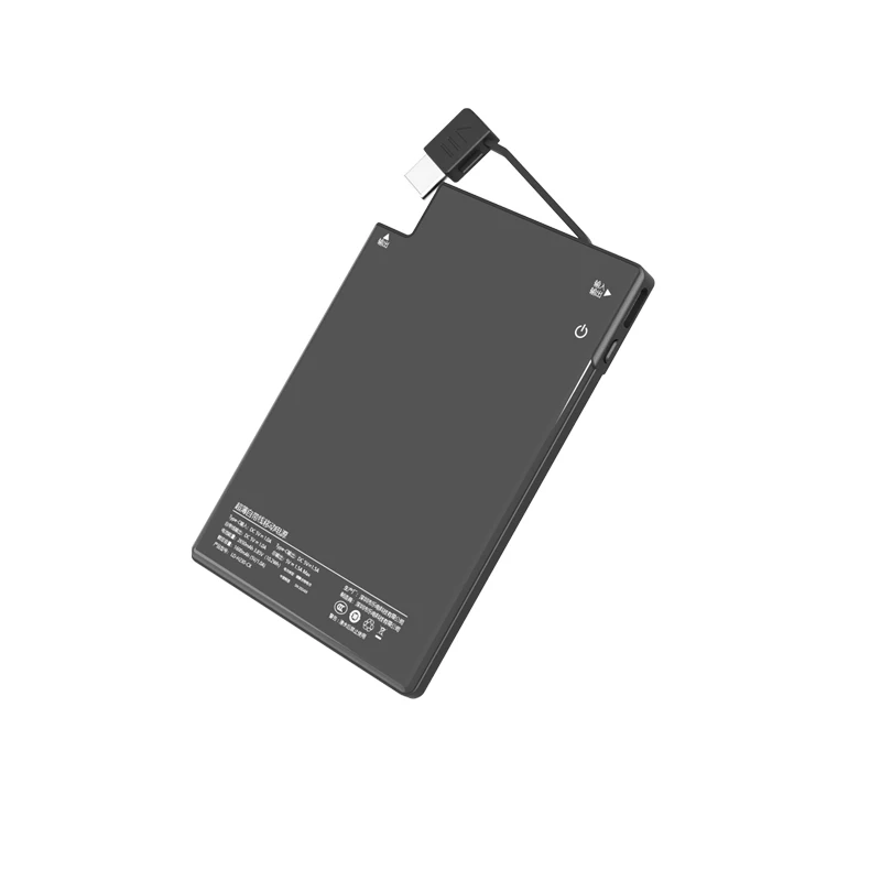 초슬림 휴대용 보조배터리 5mm 2650mAh 경량 포켓 충전기 (내장형 타입C & AP 케이블 포함, 고속 충전)