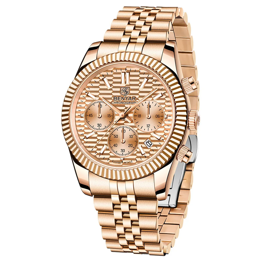 Benutzerdefinierte Uhr Männer Benya S001 Heißer Verkauf männer Quarzuhr Stahl Band Wasserdichte Multi Funktionale Sechs Pin Kalender Uhr