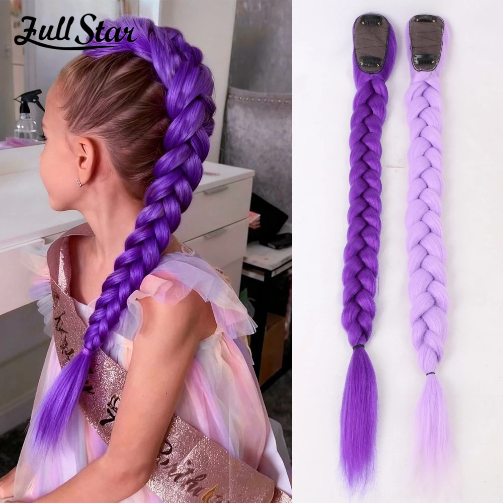 

Full Star Purple Braid Clip in Ponytail Hair Extension Long Ponytail Synthetic Hairpieces Cosplay for Kids Girl Halloween Christ
