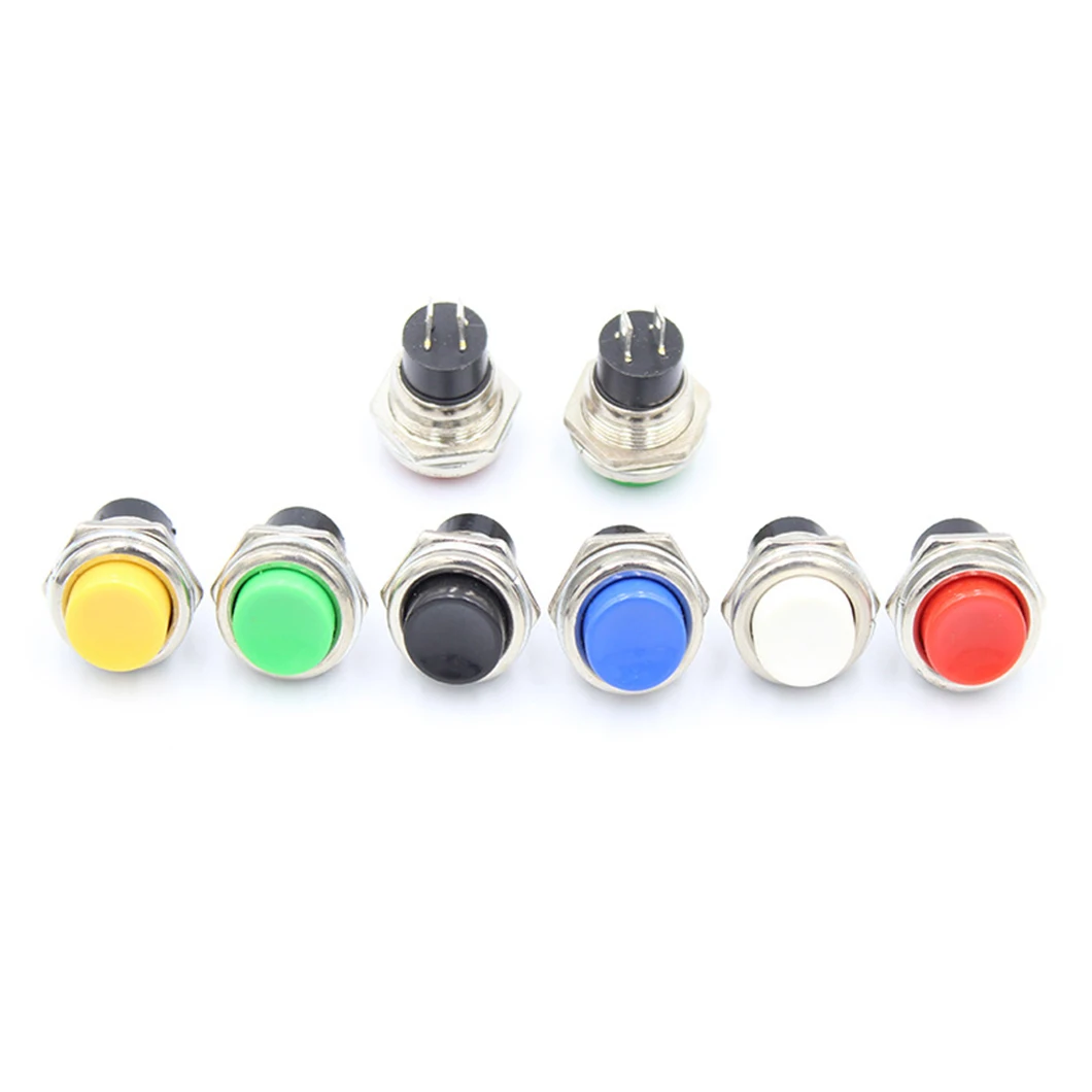 10PCS/LOT DS-212C 16MM OFF-(ON) Momentary Push Button Switch 1NO Plastic Push Button with 2Pin Terminal for Arcade Game Console