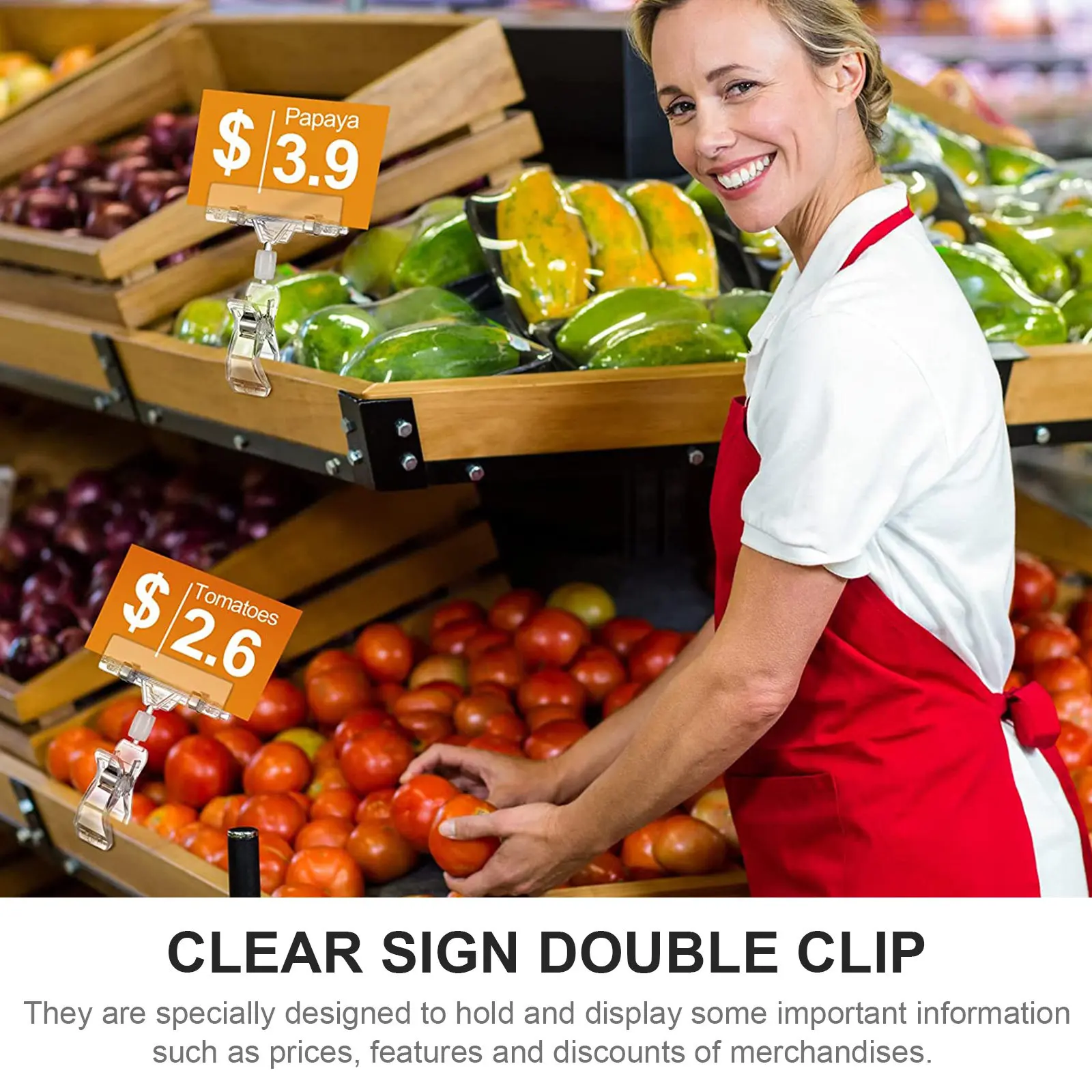 25pcs Universal Rotatable Double Display Label Clips – Clear Plastic Price Tag Holders for Retail Store Displays