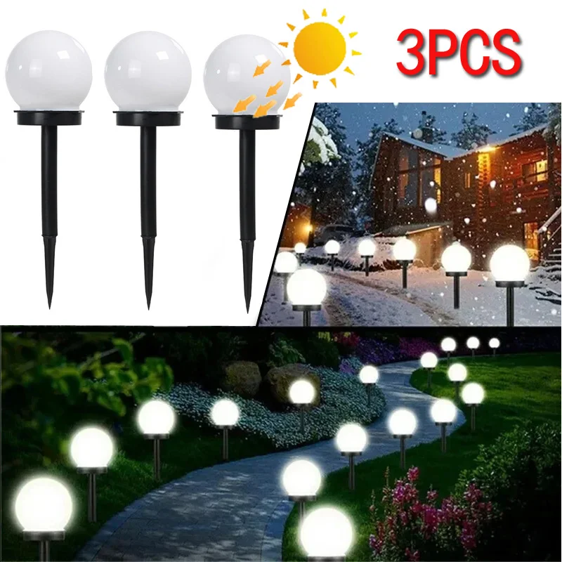 

3Pcs Solar LED Garden Round Ball Bulb Light Outdoor Waterproof Landscape Villa Lawn Ground Plug Lights Garden Decorative Lantern