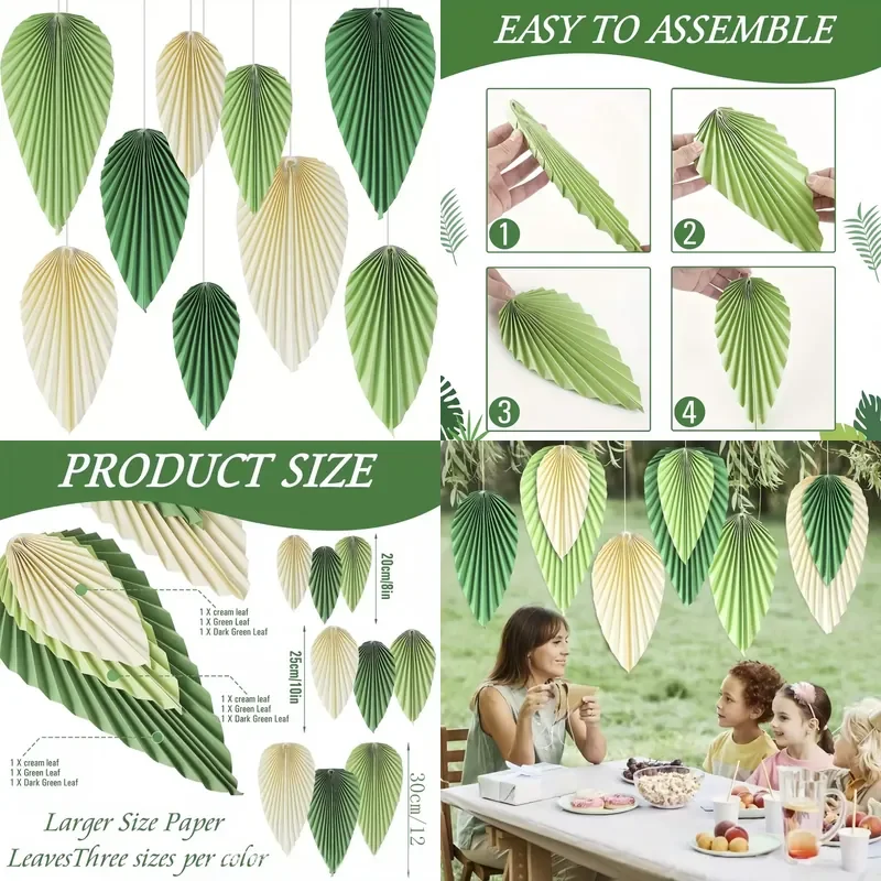 for   Green Leaf Hanging Paper Fan Wall Decoration Background Decor  Birthday Party Classroom