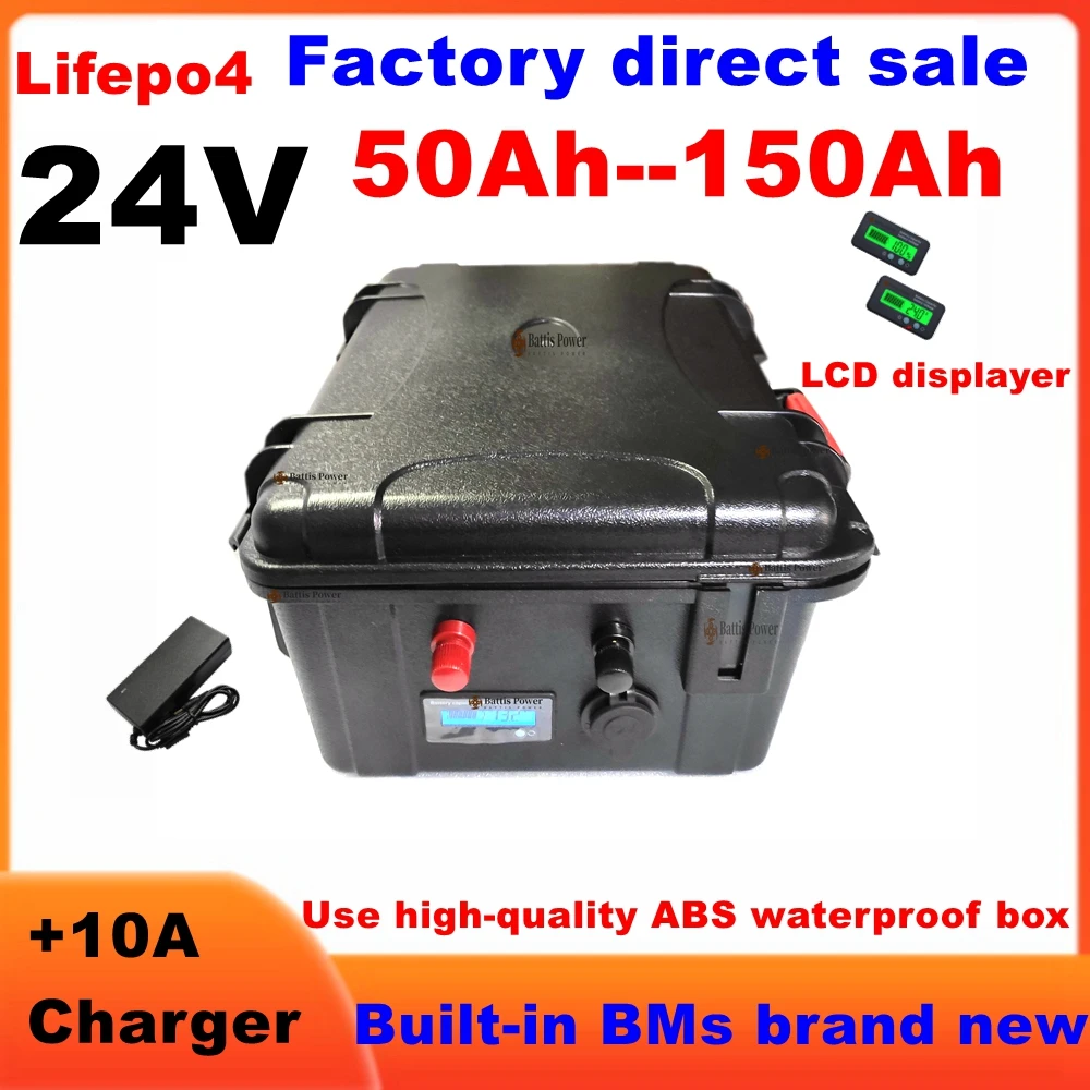 24V 50Ah 60Ah 80Ah 100Ah 130Ah 150Ah 180Ah Lifepo4 battery BMS 8S Charger