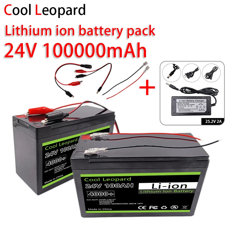 New 18650 24V 100Ah Lithium Ion Battery Pack,for Electric Vehicle Solar Storage Replacement Rechargeable Battery + Charger