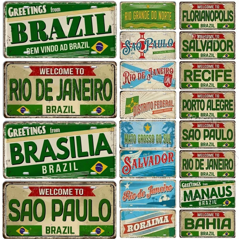 Vintage brasil marco placa de alumínio rio de janeiro sinal de metal cidade estado decorativo placa do carro bar pub garagem clube decoração da parede