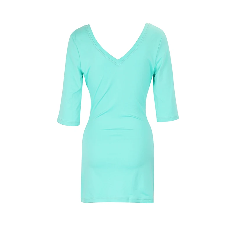 Damen-Minikleid mit V-Ausschnitt, einfarbig, sexy, figurbetont, langärmelig, elegantes Herbst-Partykleid, lässige Mode, Basic für den Alltag. – Detail 12