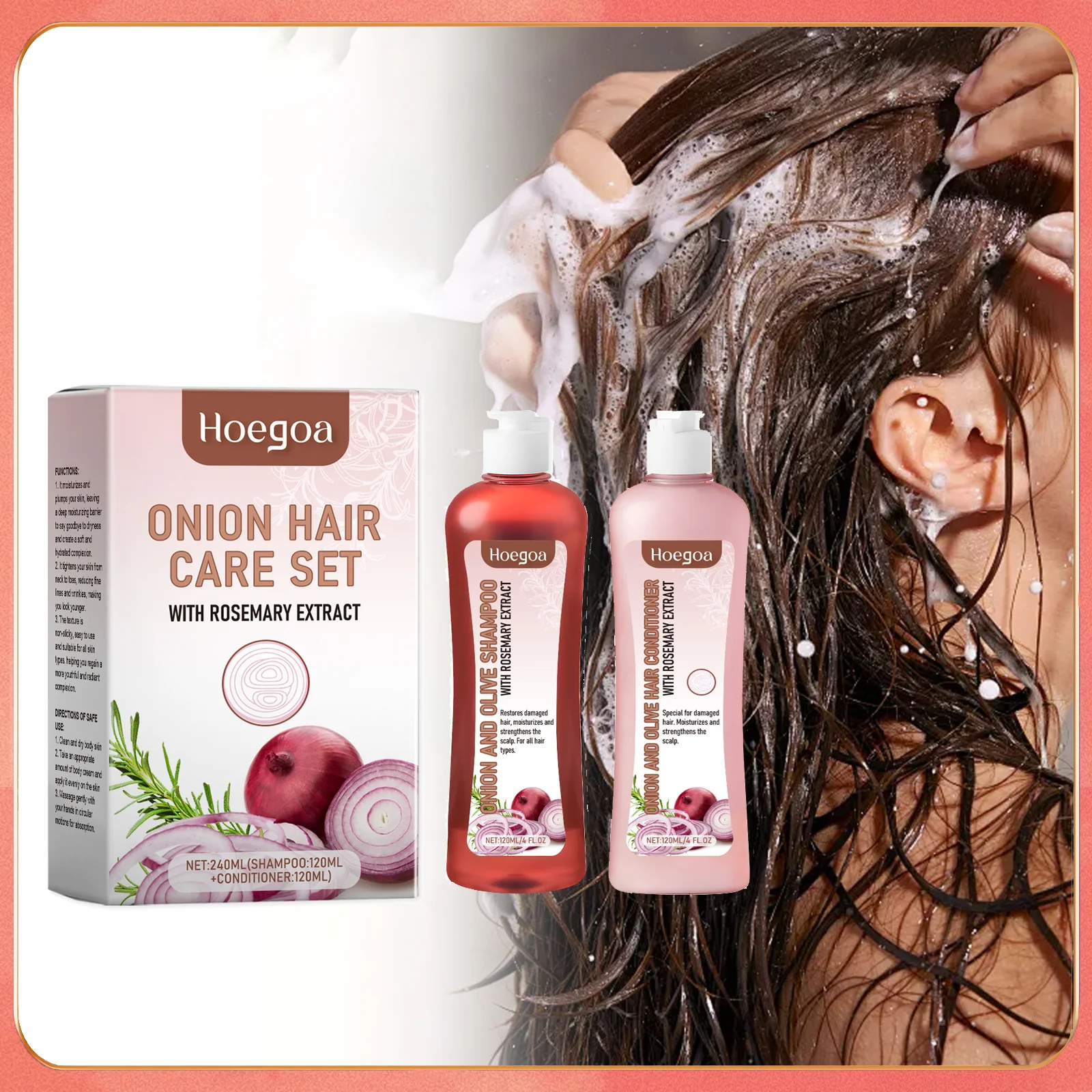 Champú de cebolla y romero para el crecimiento del cabello, limpia el cuero cabelludo, Control de aceite, mejora la calidad del cabello, acondicionador volumizador para fortalecer el cabello