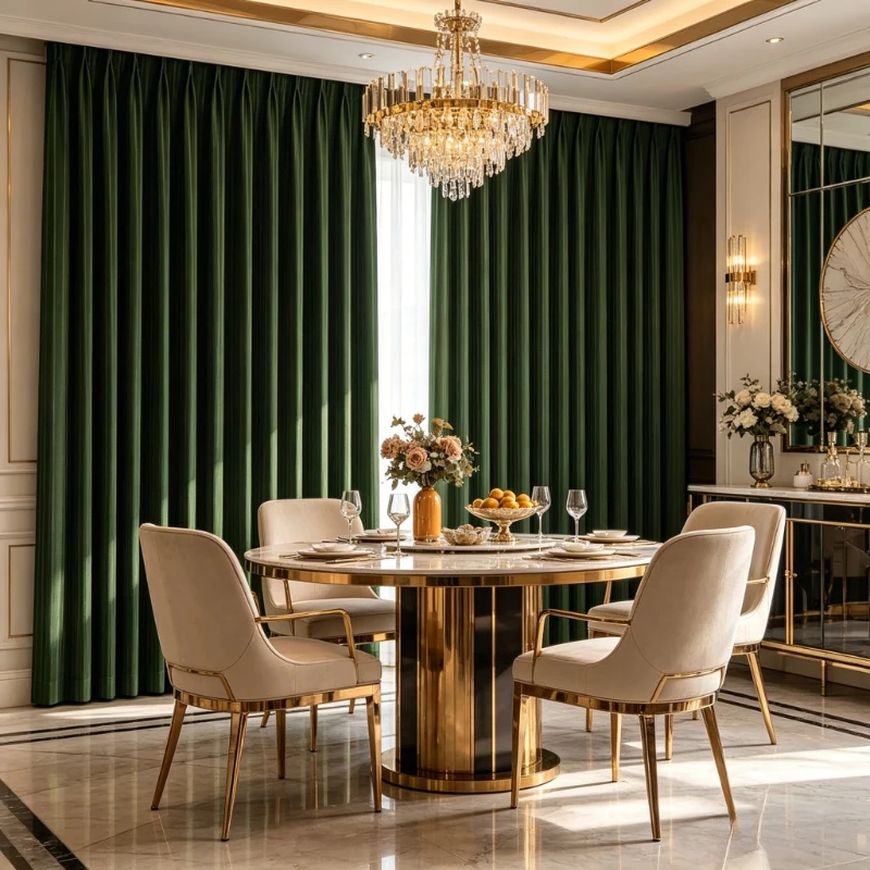European Retro Olive Green Velvet Curtains for Living Room Bedroom Cashmere High-end Feeling Dark Green Blackout Customize