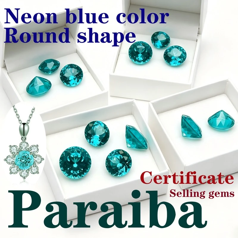 

Paraiba Neon Blue Color Round Shape Synthetic Gemstone Available Certificate Multiple Shapes Selectable
