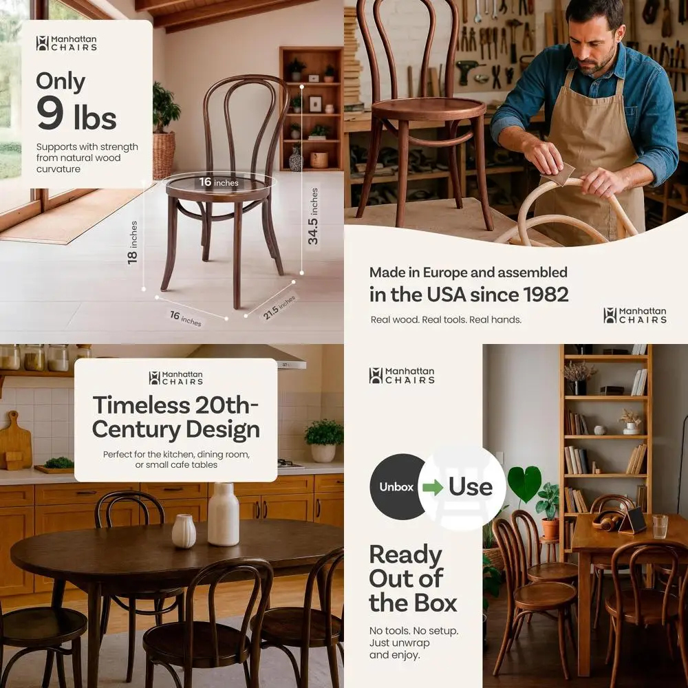 

Set of 2 1018 Walnut Bentwood Hairpin Dining Chairs | Handcrafted Natural Wood, Rustic Style for Indoor Use | Suitable for Dinin