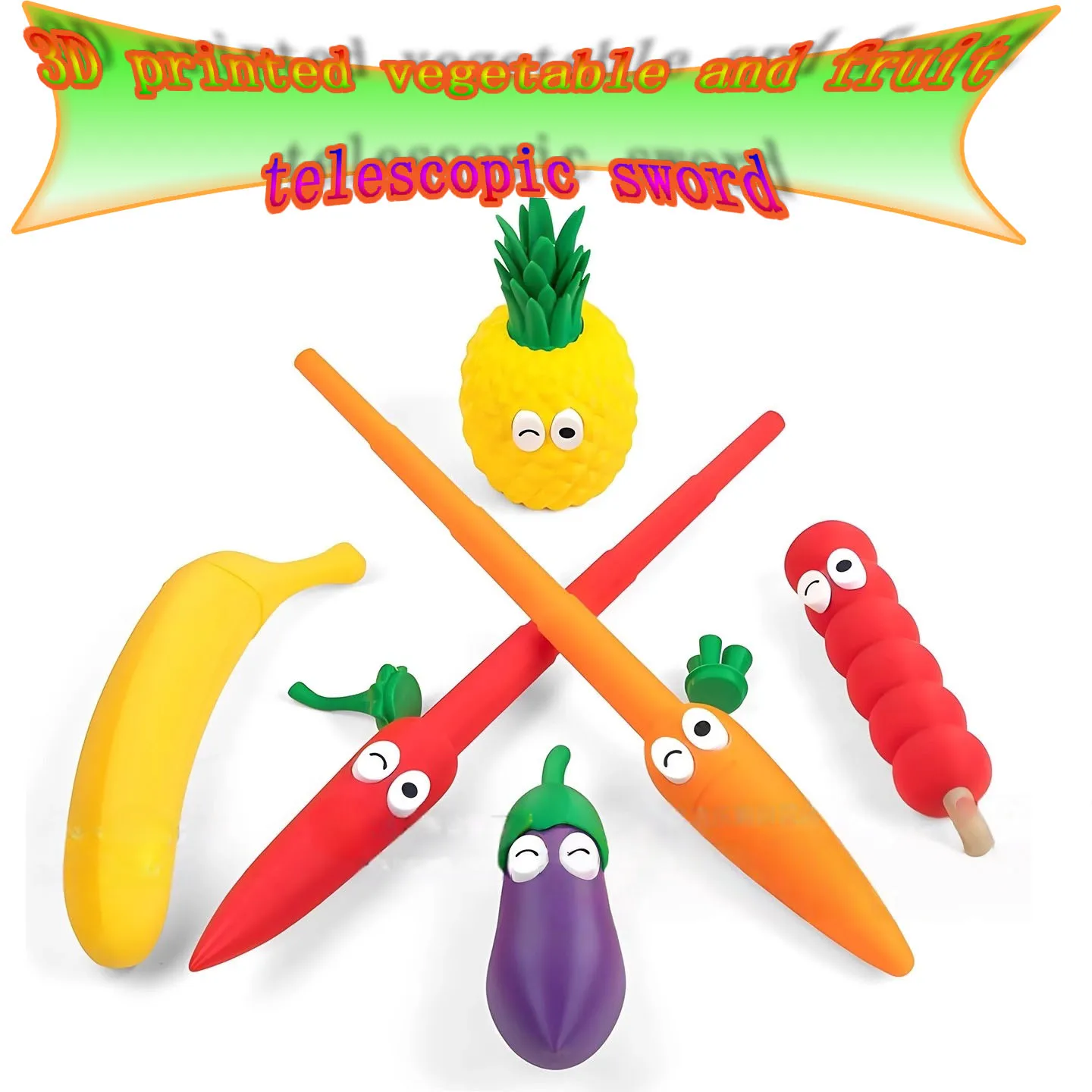 Vegetable and Fruit Stretching Sword 3D Printing Gravity Spiral Sword Decompression Toy Portable Pendant Children's Cool Gift