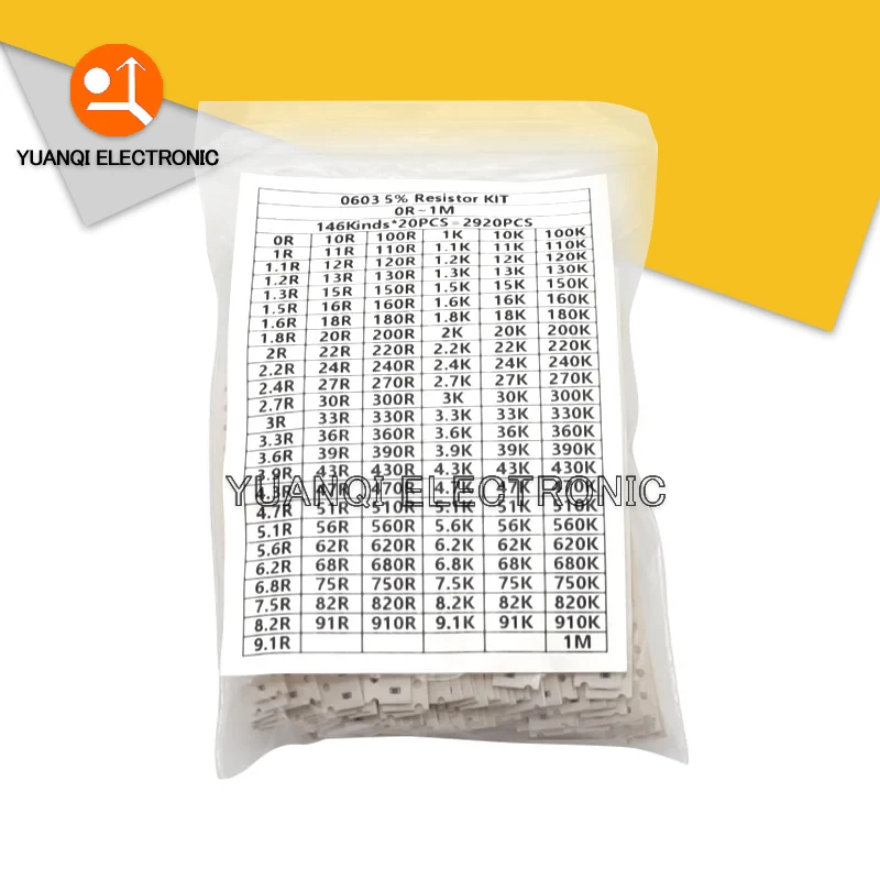 

2920pcs 0R - 1M 146ValuesX20pcs 0603 0805 1206 5% SMD Chip Resistor KIT 0R - 1M ohm Resistance Samples Set