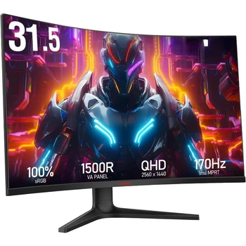 32 inch Curved Gaming Monitor - QHD (2560 x 1440) 2K Display, 170Hz 144Hz Monitor, 1500R Curvature, 1ms, HDR10, Adaptive