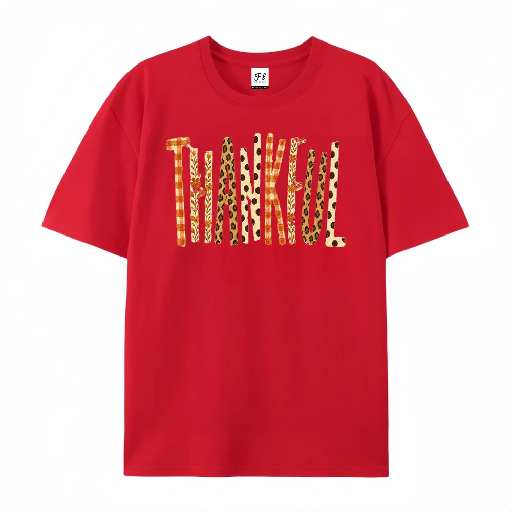 Women T Shirt Thankful Leopard Plaid Letter Graphic Tee Thanksgiving Fall Season Casual Summer Ladies Short Sleeve Tops