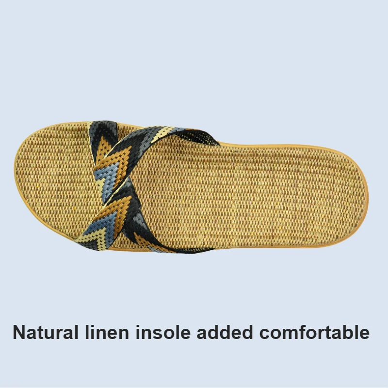 Natural linen slippers summer home indoor sandals men\'s women\'s unisex spring and autumn couples landing guests flax Non-slip