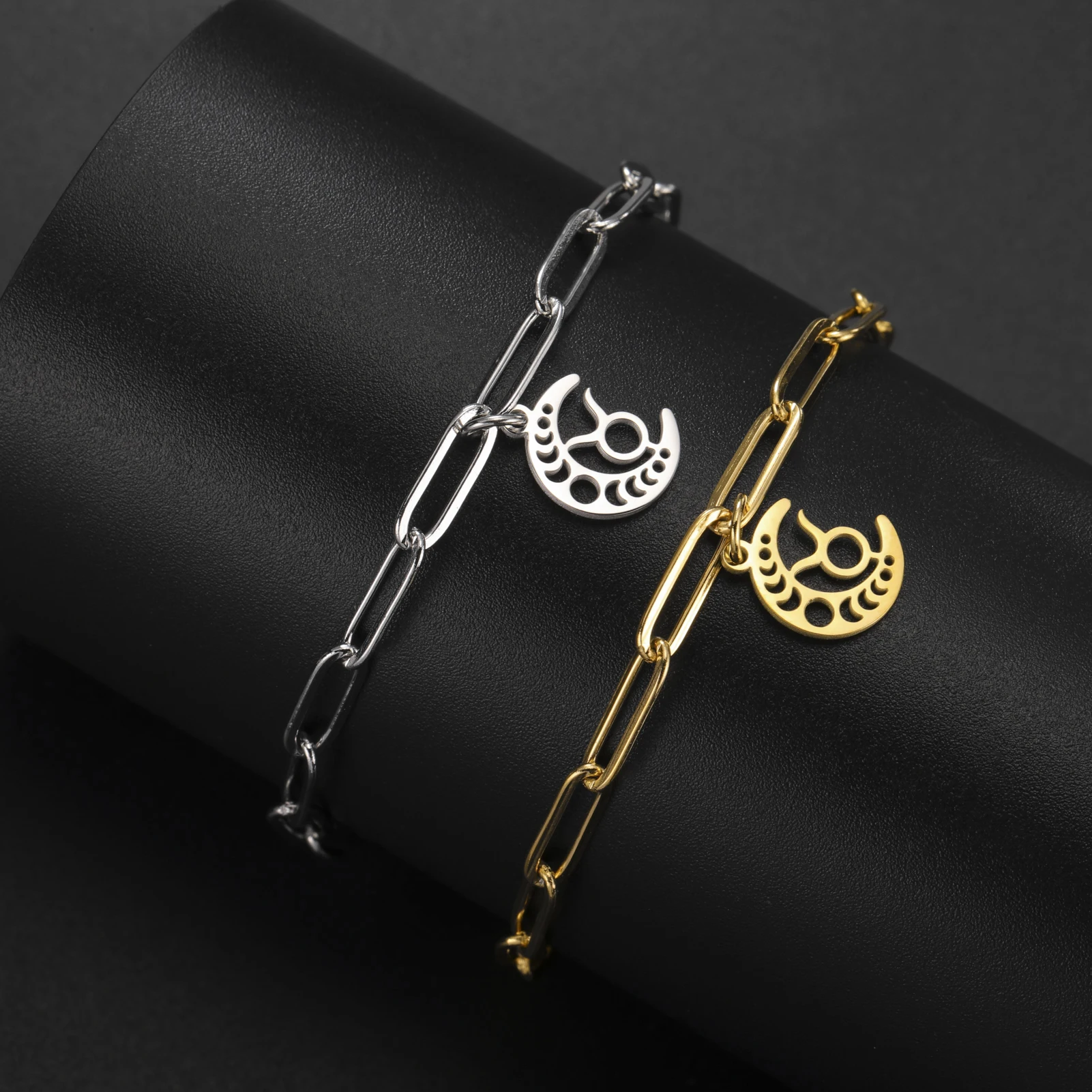 كجوي-أساور من الفولاذ المقاوم للصدأ للنساء ، السلسلة الكلاسيكية ، اللون الذهبي ، القمر المجوف ، 12 كوكبة ، الثور ، ليو ، العذراء ، هدايا المجوهرات