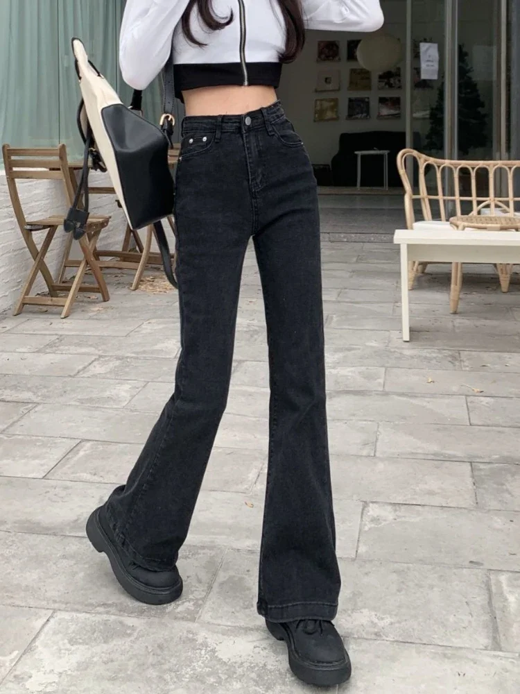 Flare Jeans Women Elegant Solid Denim Fashion Simple Empire Design Leisure Autumn All-match Tender High Street Korean Style New