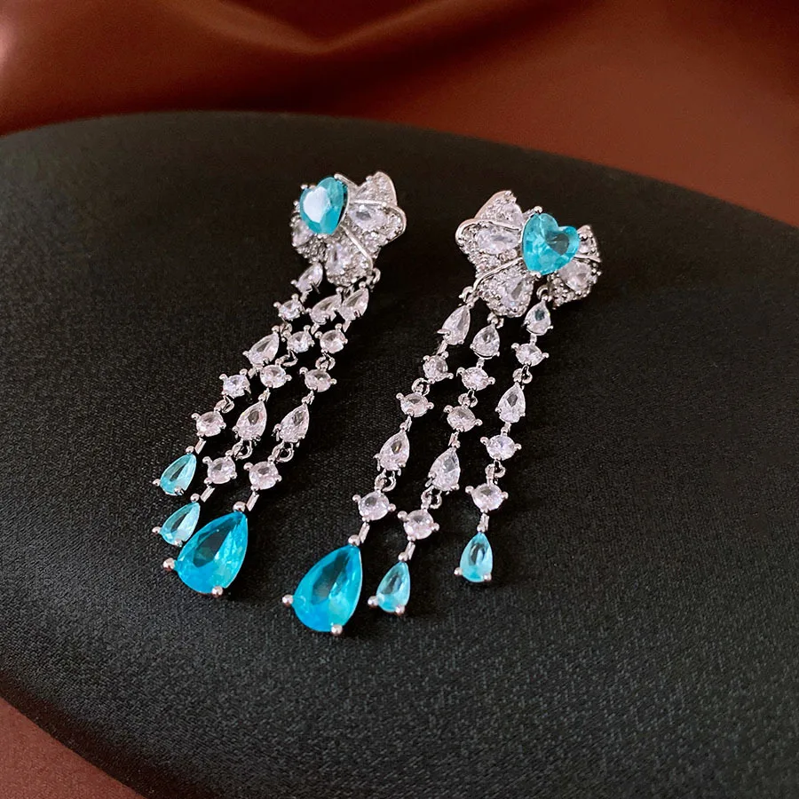 

NISHIZAWA Bow Heart Tassel Earrings Fashion Exaggerated Earrings