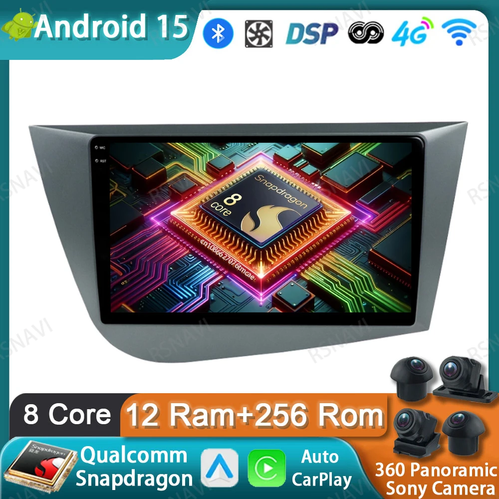 Radio de coche Android 15 para Seat Leon 2 MK2 2005-2012 unidad principal de Autoradio QLED estéreo BT DSP Viedo reproductor inalámbrico Carplay Auto GPS