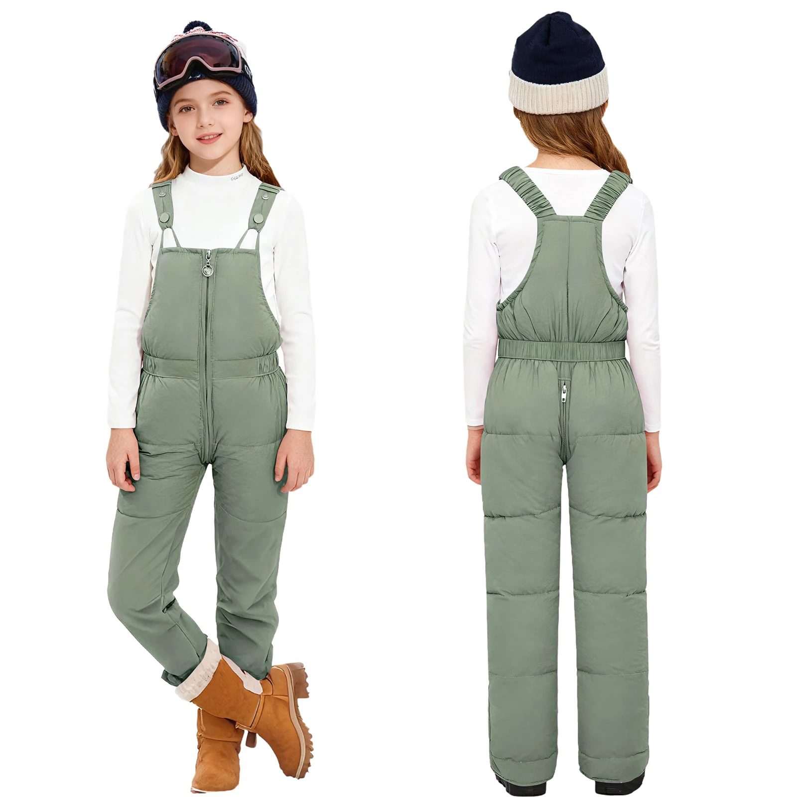 

Kids Girls Boys Ski Overalls Elastic Shoulder Straps Padded Zipper Snow Jumpsuit Toddler Winter Outdoors Sports Skiing Snowsuit