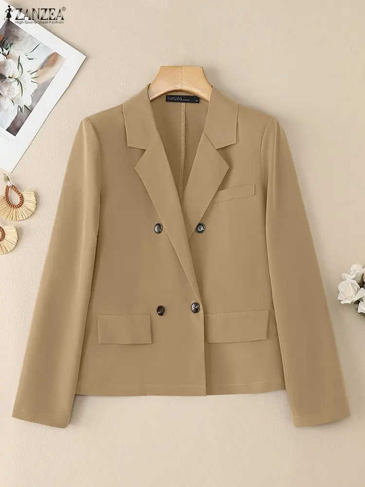سترة ZANZEA خفيفة الوزن غير رسمية للسيدات أنيقة برقبة على شكل طية صدر وأكمام طويلة مزدوجة الصدر بلون سادة سترات مكتب FW 2025