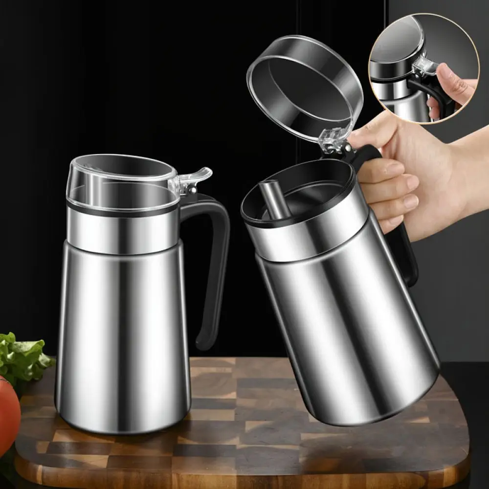 For AKL 304 Stainless Steel Oil Pot Leakproof Kitchen Cruet Bottle Dustproof Vinegar Sauce Dispenser Modern Storage Gadget