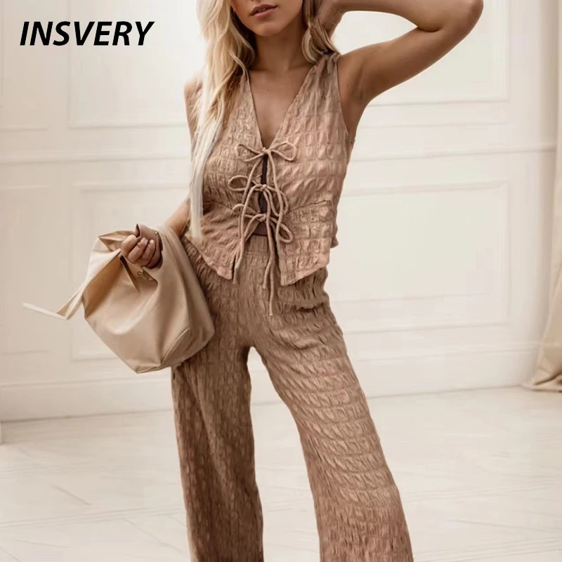 

Fashion Sleeveless Vest Shirt High Waist Straight Leg Pants Suit Female Two Piece Set Women Fashion Summer Outfits