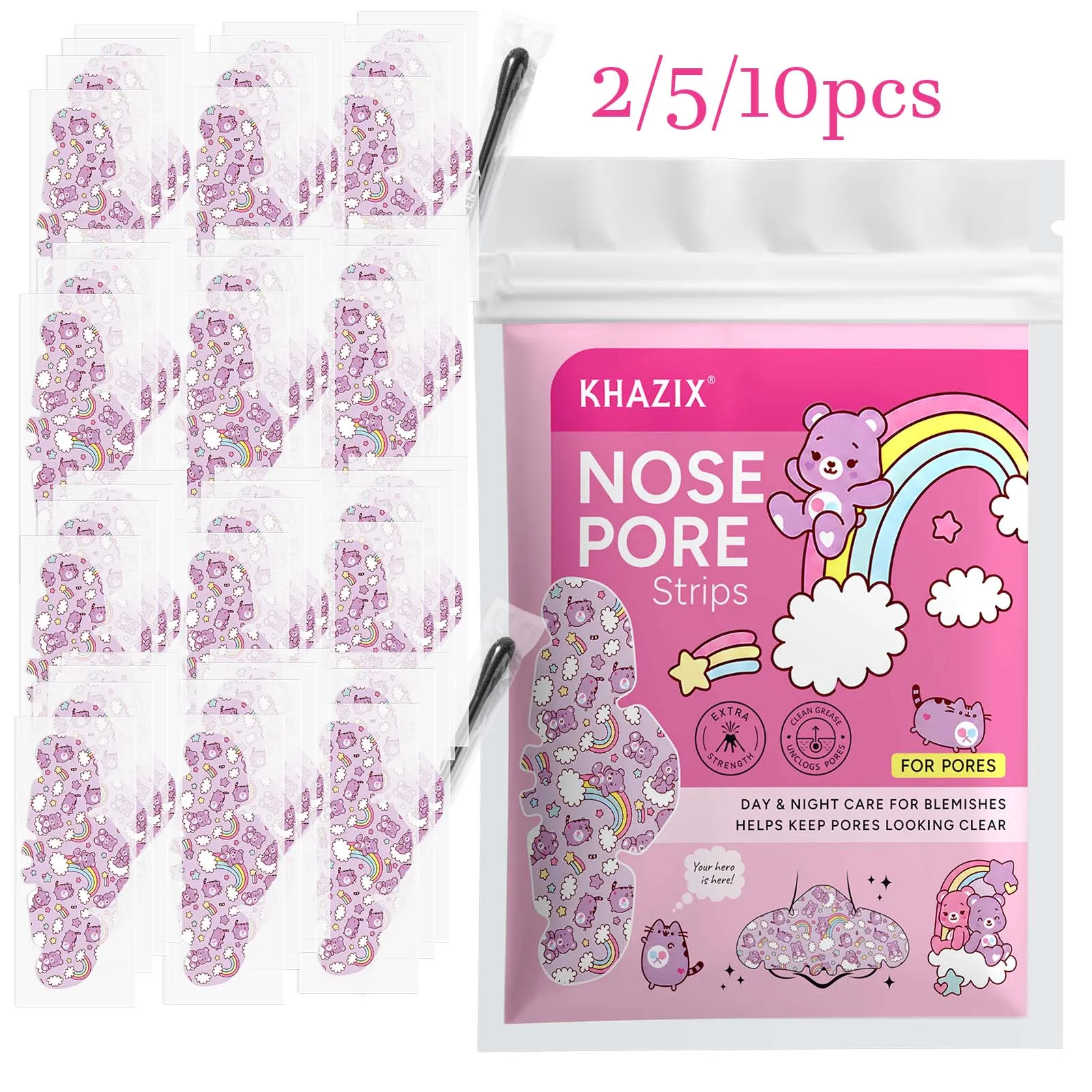 2/5/10PCS Blackhead Nose Pore Strips Deep Cleansing Nose Patch Cute Animal Pore Care 2PCS 1 Swab 5PCS 3 Swabs 10pcs 5 Swab
