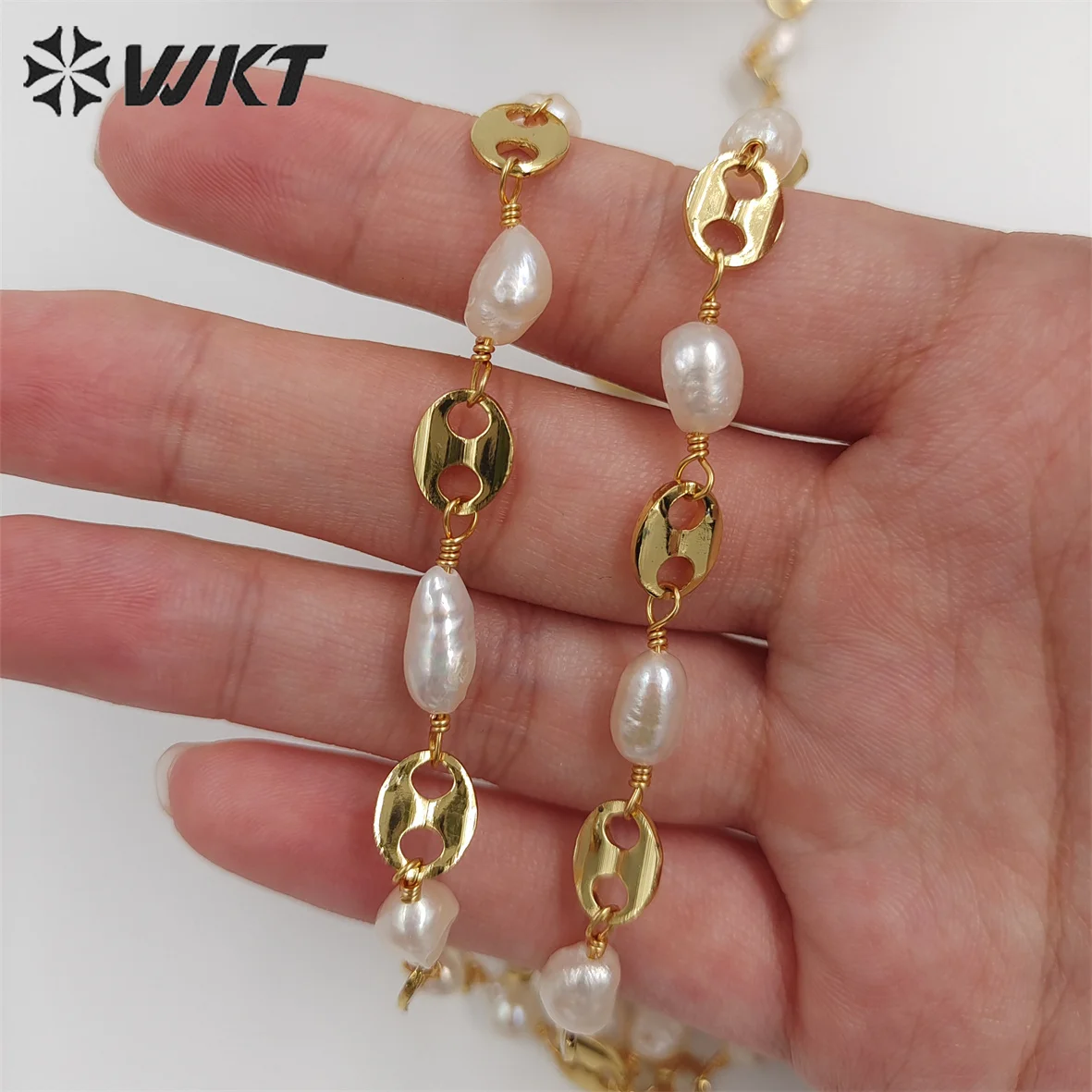 WT-RBC210 Unique Fashion Gold Mix Pearl Chain Women For Necklace Or Bracelet Metal Pearl DIY Jewelry