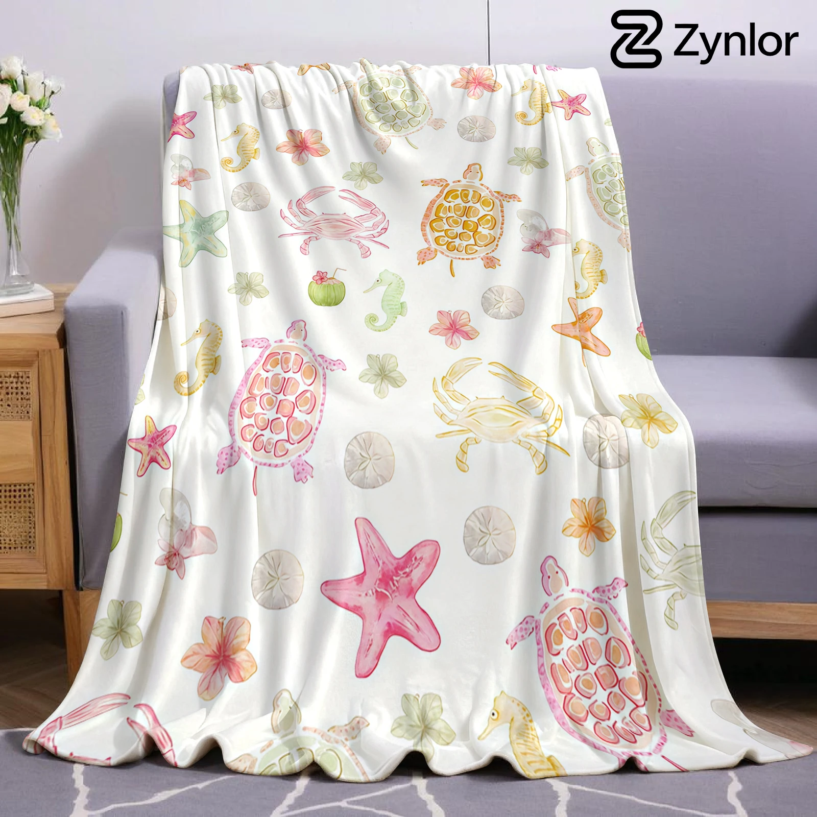 Christmas Throw Blanket - Pastelkleurige zeeschepsel cartoon anime print flanellen