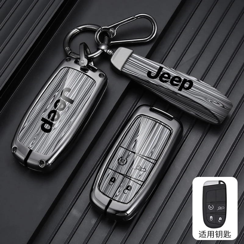 Zinc Alloy Wood Grain Car Key Case For Jeep Grand Cherokee WK2 KL Wrangler Renegade JK Commander Compass 2018 2022 Accessories