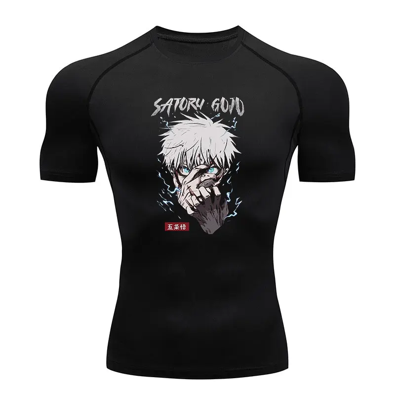 Anime Compression Tshirts GYM Running Fitness Tight Sportswear Short Sleeve Summer Breathable Workout Men Top Tee