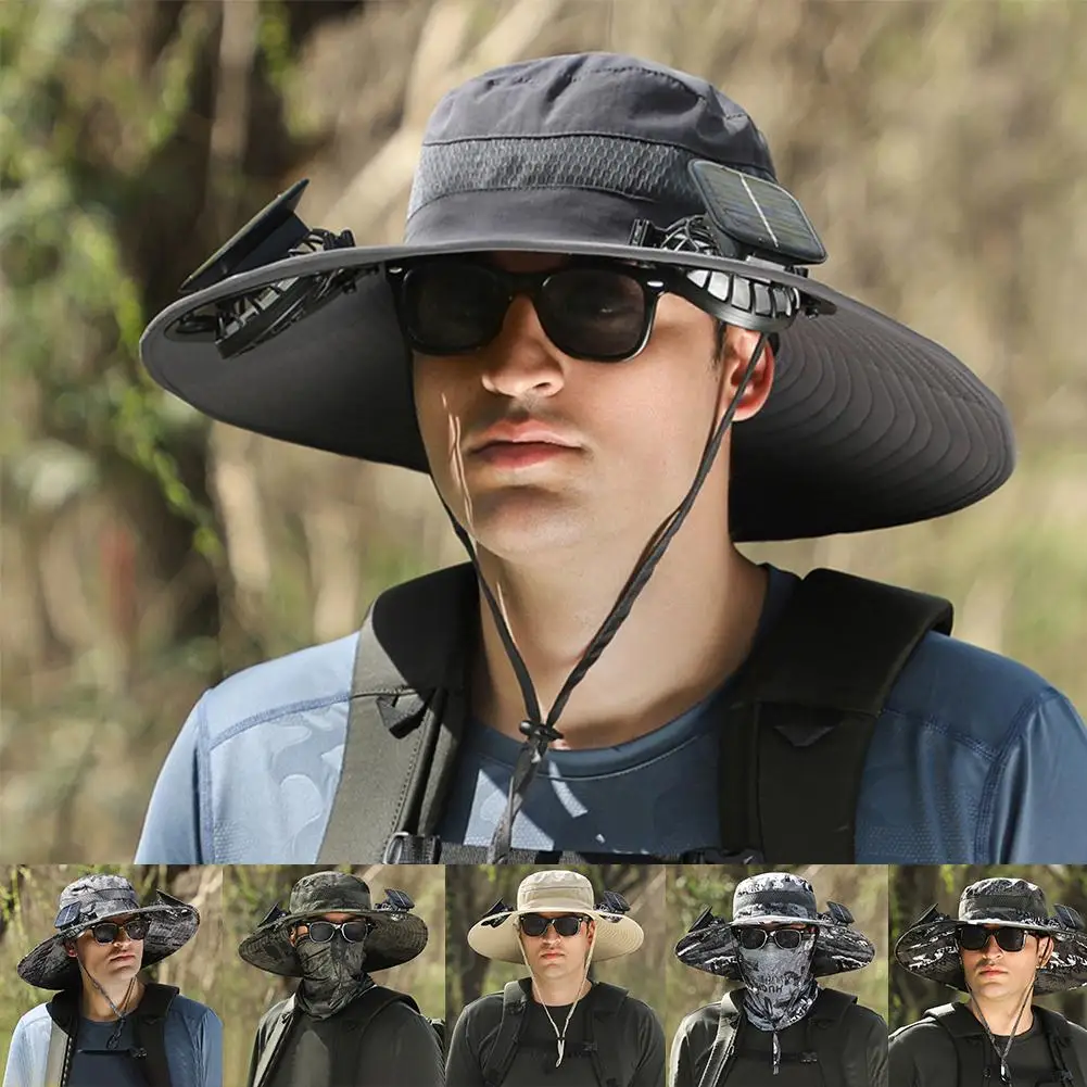 Fan Solar Energy Rechargeable Strong Wind Power Summer Sunscreen Fisherman Sunshade Cap Hat Male Outdoor Oversized Portable Y1W1