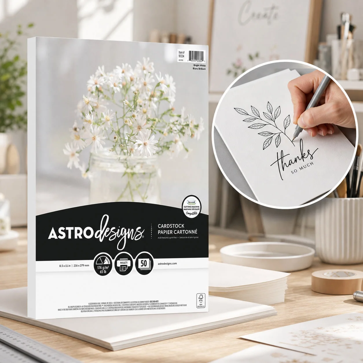 1 Pack Bright White Letter Size Cardstock Paper, 65Lb Uncoated Matte Cover Stock, For Crafts Invitations Flyers, School Office