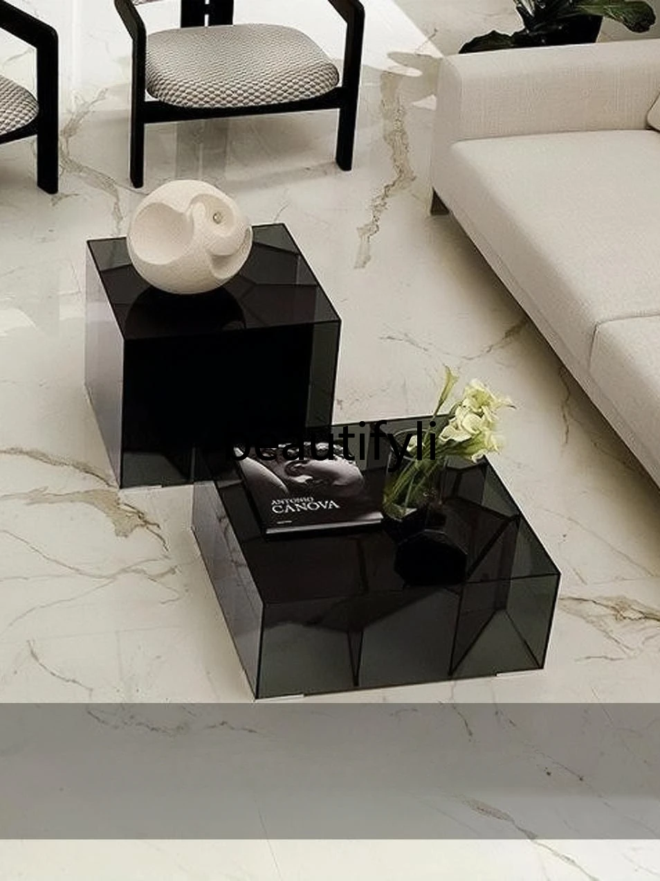 

Glass coffee table living room Italian minimalist high-end side table Small apartment square creative corner table