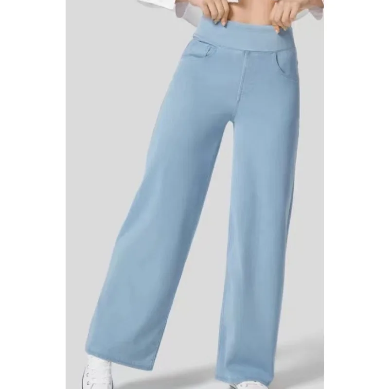 Calças femininas de perna larga, jeans emagrecedor simples, elegante calça jeans queimada feminina, moda de rua personalizada, nova, primavera, 2022