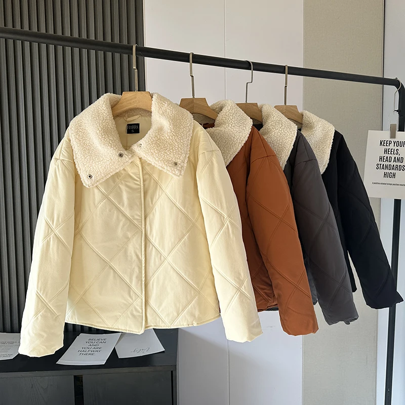 

Женское водонепроницаемое хлопковое пальто Thiened, зимнее стеганое пальто с ромбовидным узором, свободное длинное повседневное пальто све