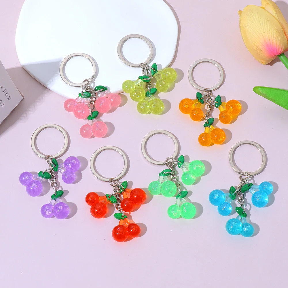 

Sweet Cherry Acrylic Keychains Creative Fruit Pendant Keyrings Handbag Ornament Car Trinket Friend Gifts Souvenir Jewelry