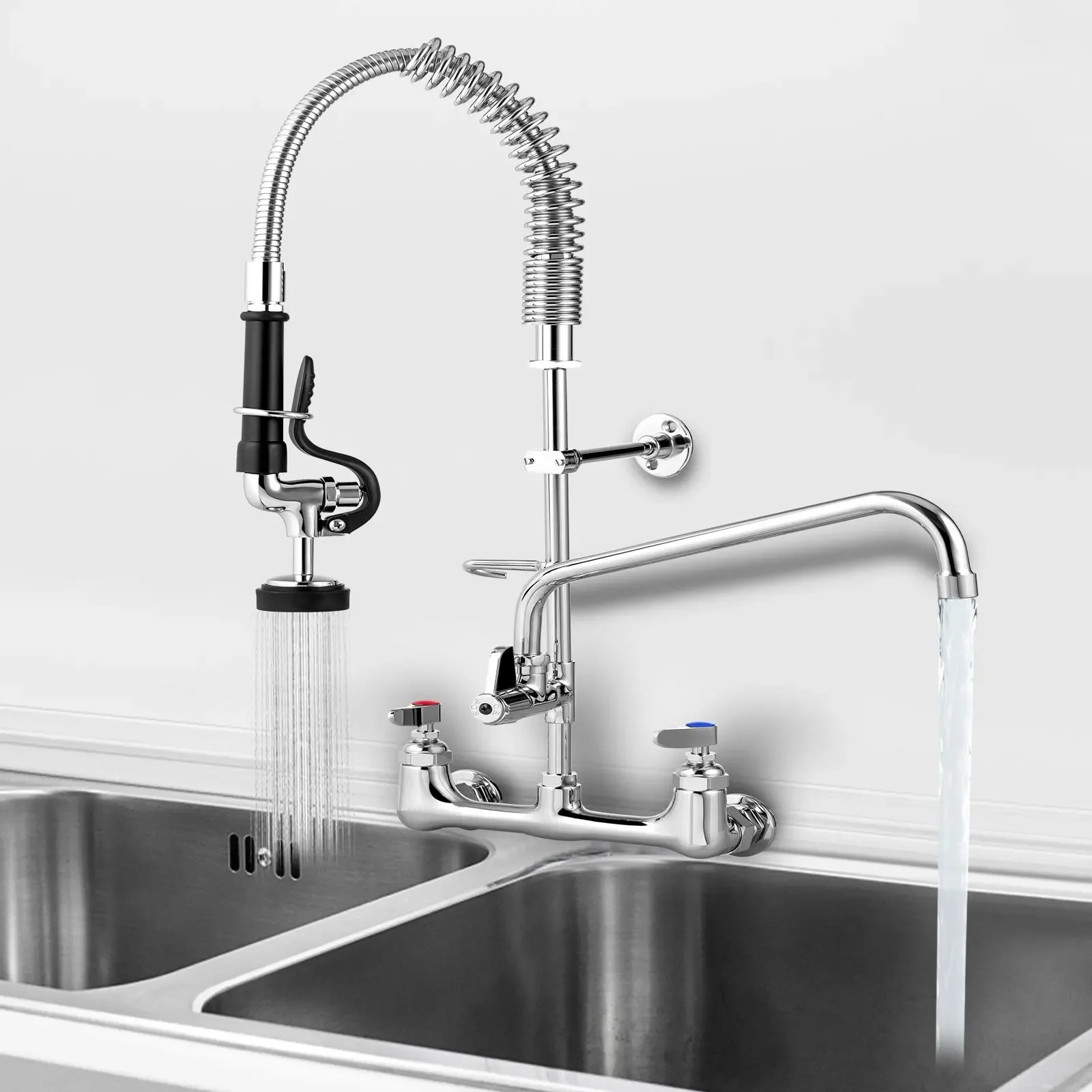 YYHC-Eco Friendly Sink Faucet with Pre-Rinse Sprayer And Add-on Swing Pot Filler Faucet,8 Inch Center Commercial Kitchen Sink Fa