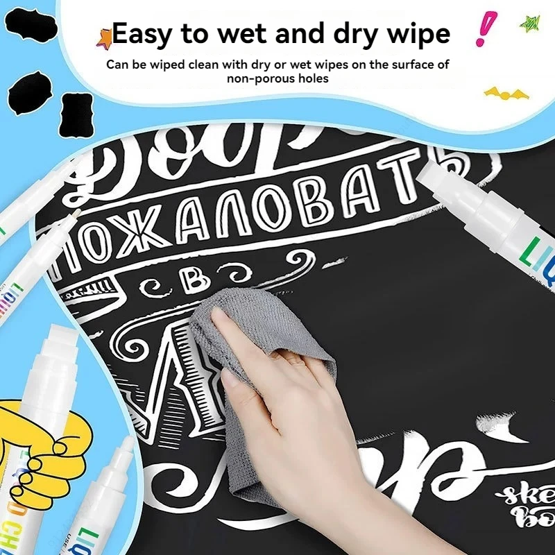 Marcador de giz líquido branco, 5 peças, apagável, não tóxico, à base de água, 1-15mm para quadros negros, marcadores de janelas