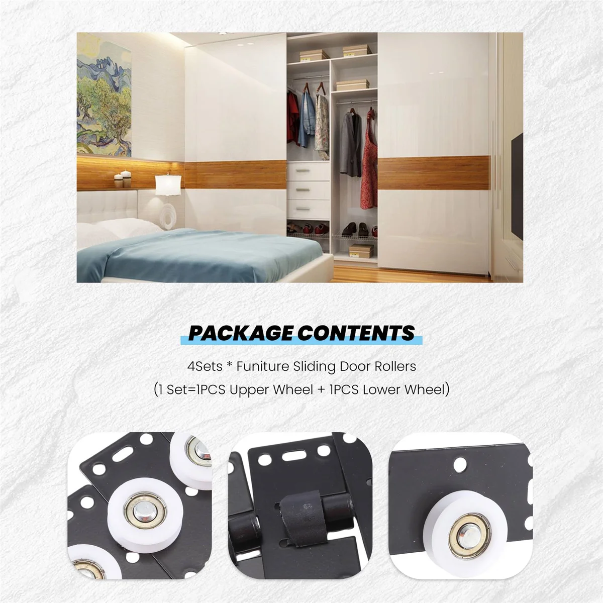 4Sets Sliding Door Wheels Rollers Pulleys Runners for Cupboard Wardrobe Cabinet Smoothly & Mute Nylon Wheels image 5