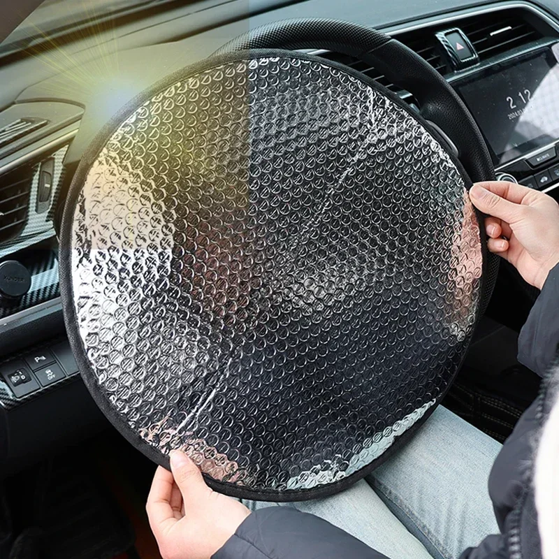 Car Steering Wheel Anti-Heat Sun Shade Cover Sunscreen Insulation Cover Foldable Sun-proof Anti-UV Protect Parasol Shield